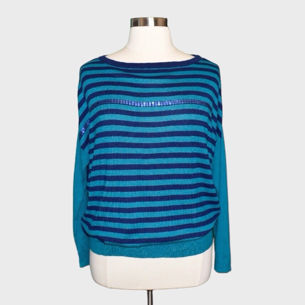 ANA Striped Sequin‎ Boat Neck Drop Shoulder Sweater